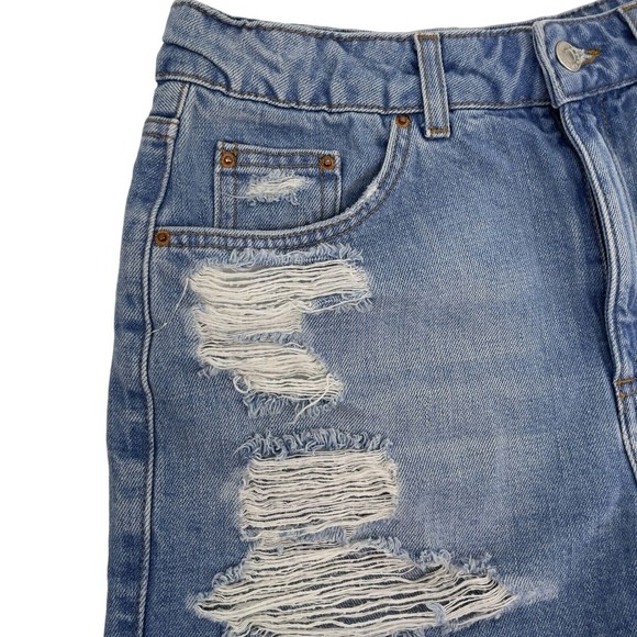 Topshop Moto Womens Cut Off Ripped High Rise Denim Blue Jean Mom Shorts Size 6 - Picture 4 of 9